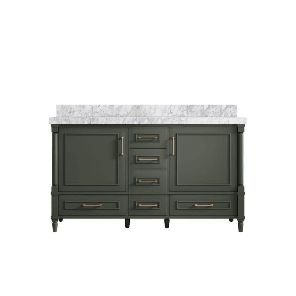 Hudson 60 in. W x 22 in. D x 36 in. H Double Sink Bath Vanity in Pewter Green with 2 in. Carrara Marble Top price history on PriceWatchPro