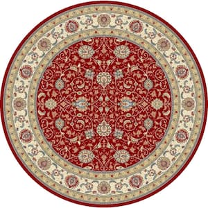 Vaughan Red/Ivory 5 ft. x 5 ft. Round Indoor Area Rug