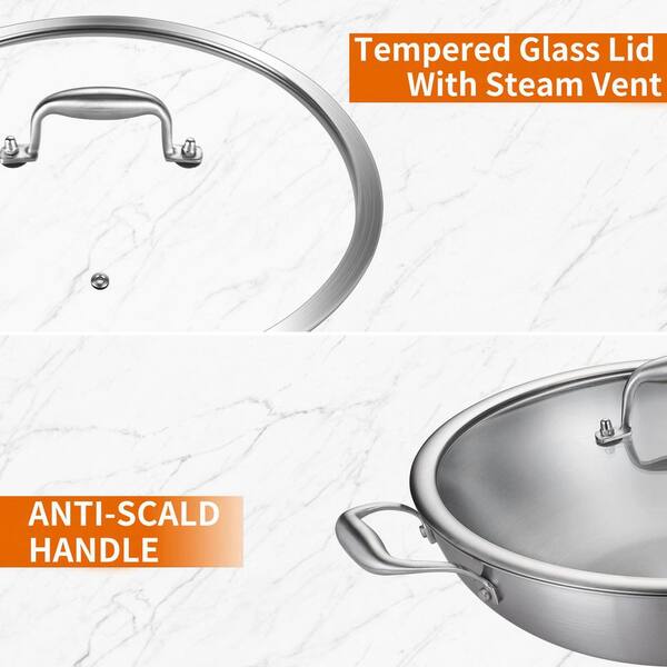 13 qt. Tri-Ply Stainless Steel Nonstick Saute Pan with Lid, Fast