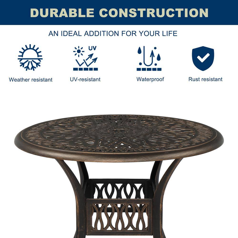 Bronze Round Cast Aluminum Outdoor Dining Table