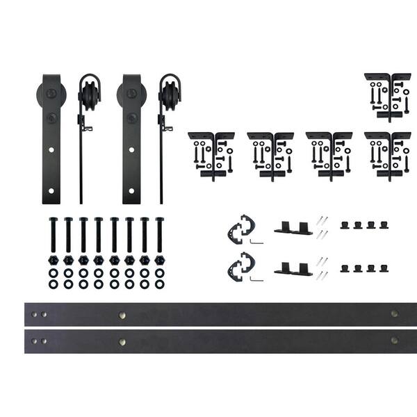 HOMACER 6.6 ft./79 in. Black Rustic Ceiling Mount Double Track Bypass Sliding Barn Door Track and Hardware Kit for Double Doors