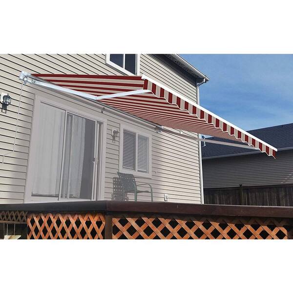 Aleko 13 Ft Manual Patio Retractable Awning 120 In Projection In Multi Striped Red Aw13x10mstrre19 Hd The Home Depot