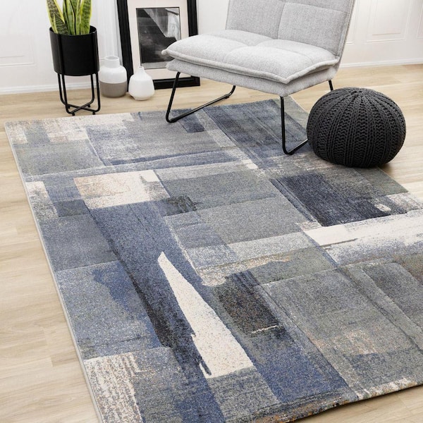 Aethera Collections 5 ft. x 8 ft. Blue Distressed, Organic Indoor Area Rug