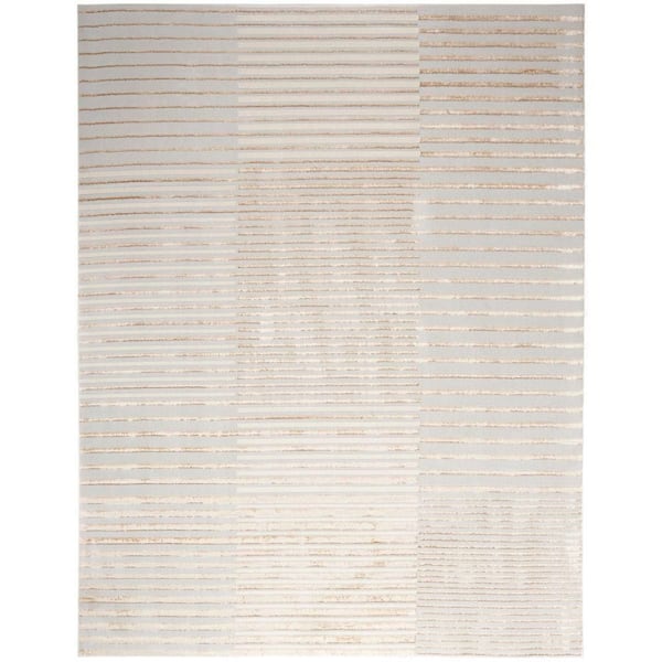 Brushstrokes Beige Silver 9 ft. x 12 ft. Abstract Contemporary Area Rug