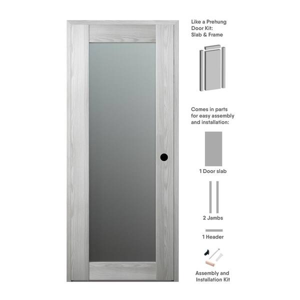 Belldinni 24 in. x 80 in. Vona 207 Left-Hand Frosted Glass Solid Core Ribeira Ash Wood 1-Lite Single Prehung Interior Door