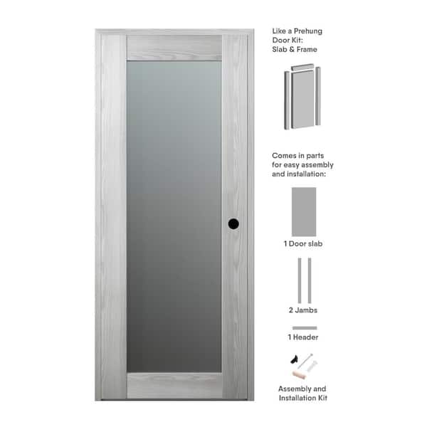 30 in. x 80 in. Vona 207 Left-Hand Frosted Glass Solid Core Ribeira Ash Wood 1-Lite Single Prehung Interior Door