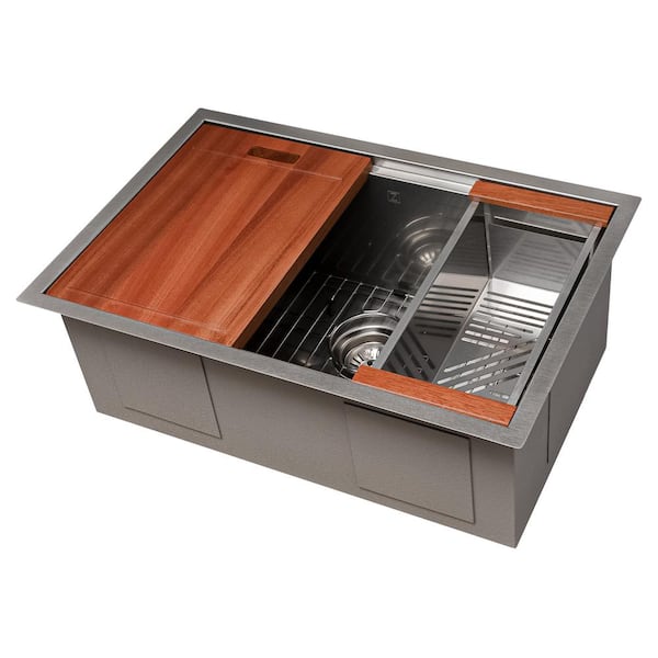 ZLINE Kitchen and Bath 27 in. Garmisch Undermount Single Bowl Satin Stainless Steel Kitchen Sink with Bottom Grid and Accessories