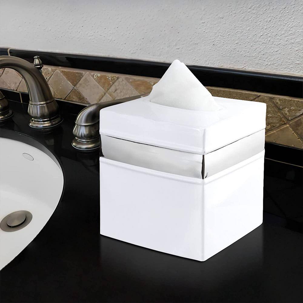 White and Nickel Aluminum Tissue Box Cover