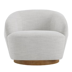 Henry Ivory Fabric Swivel Accent Chair with Wood Base Round Barrel Armchair for Living Room or Bedroom