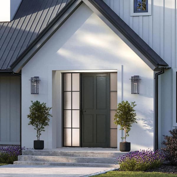 Boxwood Collection 1-Light Antique Bronze Clear Seeded Glass Craftsman Outdoor Large Wall Lantern Light