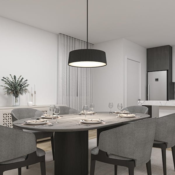 Artika Groove Drum 26-Watt Integrated LED Black 3 CCT Modern Hanging Pendant Chandelier Light Fixture for Dining Room