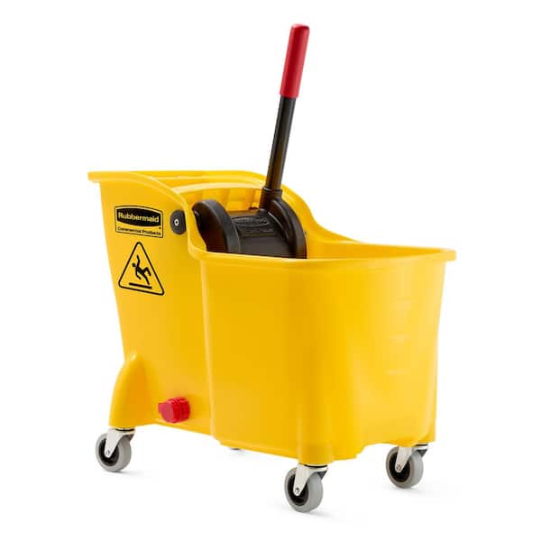 31 Quart Tandem Mop Bucket with Wringer and Drain, Commercial Rolling Mop Bucket