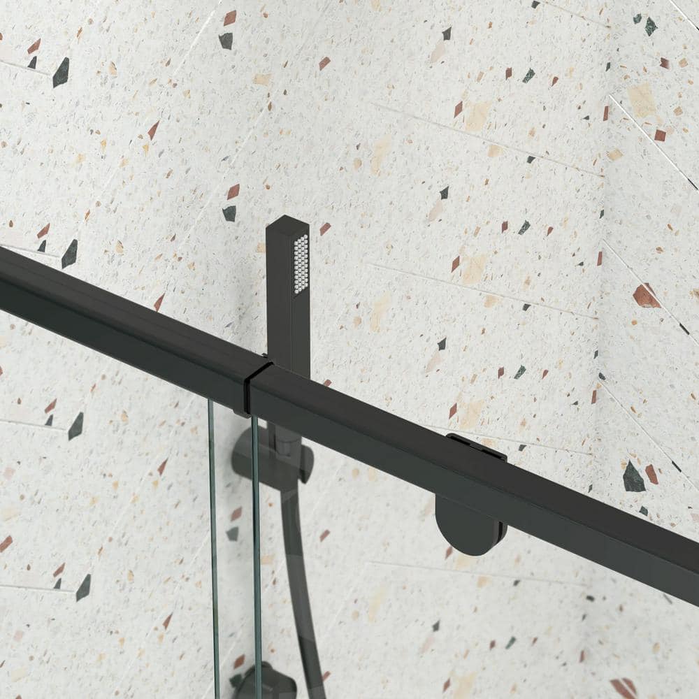 Black Framed Pivot Shower Door with Clear Glass