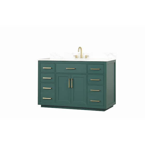 HBEZON Aphrodite 54 in. W x 22 in. D x 36 in. H Single Sink Freestanding Bath Vanity in Green with White Quartzite Top