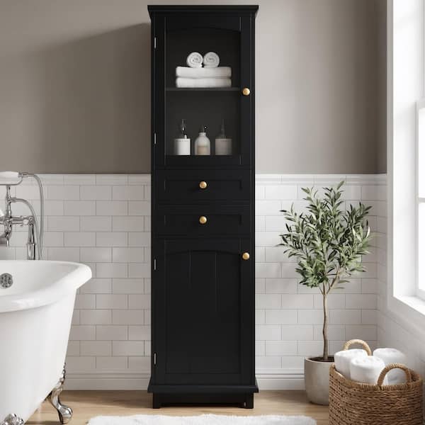18 in. W x 14 in. D x 63 in. H Black Freestanding Linen Cabinet,Tall Bathroom Storage Cabinet with Doors and Drawers