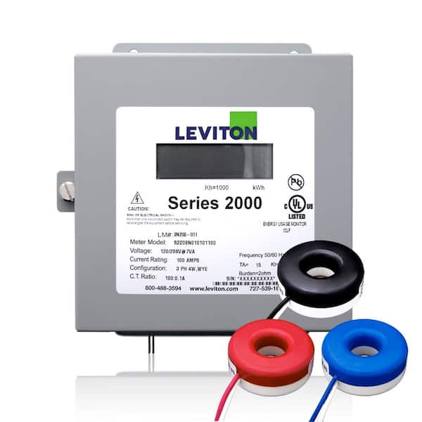 Leviton Series 00 Three Phase Indoor Meter Kit 1 8 Volt 3p4 Watt 100 Amp With 3 Solid Core Cts Gray 2k8 1sw