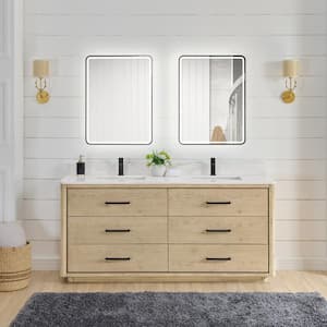 Porto 72 in. W x 22 in. D x 33.8 in. H Double Sink Bath Vanity in Natural Oak with White Quartz Stone Top