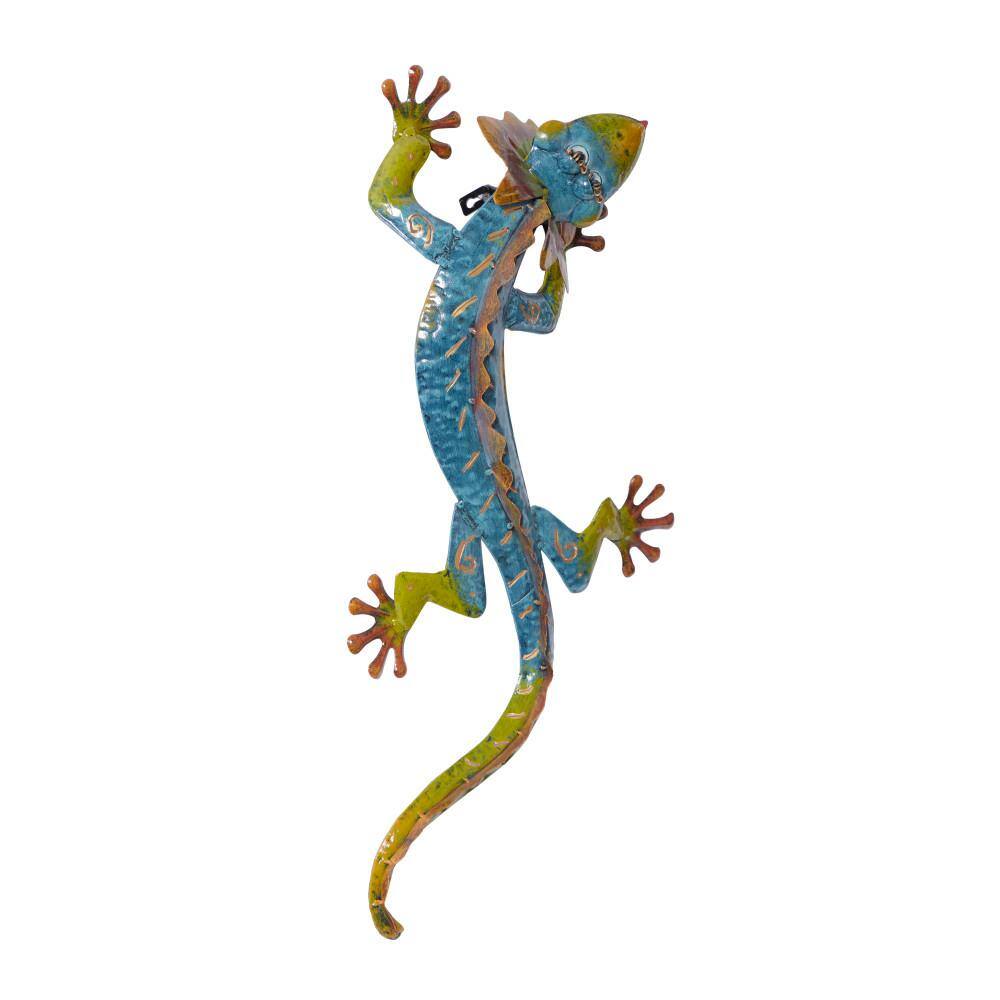 Colorful Metal Climbing Gecko Wall Sculpture, 28" x 13"