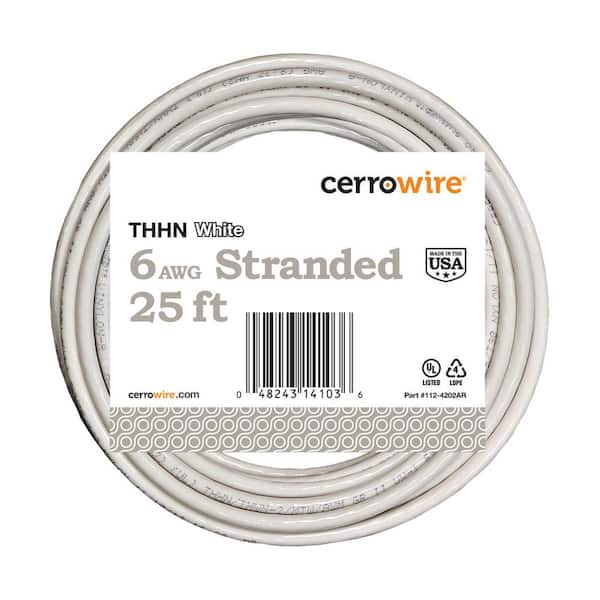 Cerrowire 25 ft. 6 Gauge White Stranded Copper THHN Wire