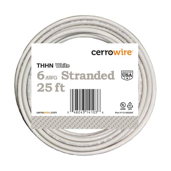 50 ft. 6 Gauge White Stranded Copper THHN Wire