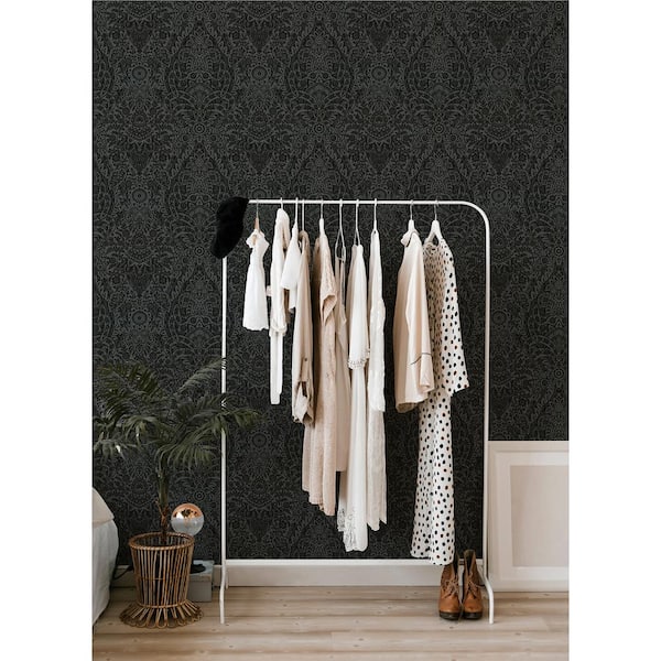 2973-87365 Maris Charcoal Flock Damask Wallpaper