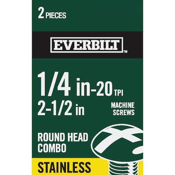 Everbilt 1/4 in.-20 x 2-1/2 in. Combo Round Head Stainless Steel Machine Screw (2-Pack)