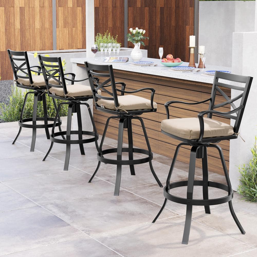 Swivel Cast Aluminum Outdoor Bar Stool with Sunbrella Canvas Antique Beige Cushion (4-Pack) price history on PriceWatchPro