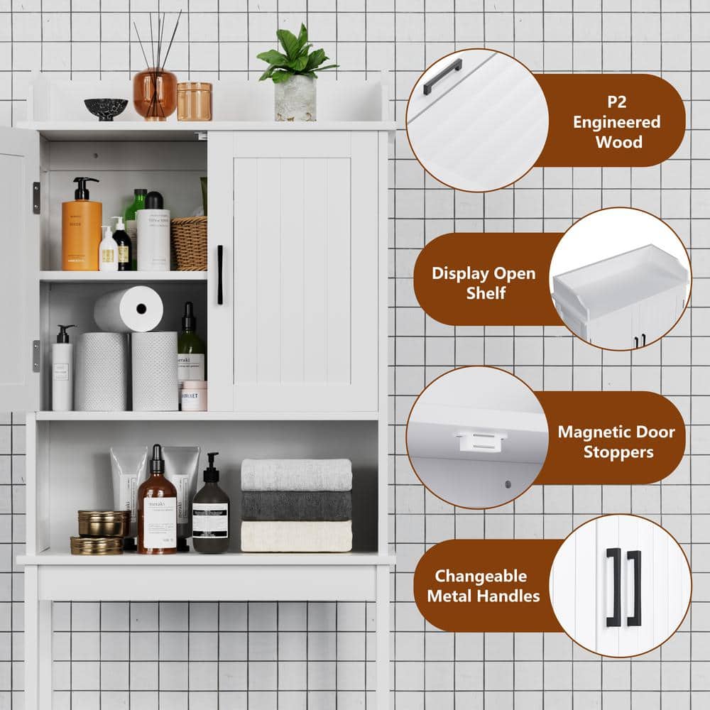 White Matte Freestanding Over-the-Toilet Storage Cabinet with Adjustable Shelves