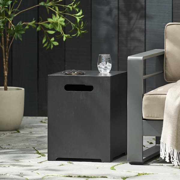 Noble House Reign Dark Gray Metal Outdoor Patio Tank Holder Side Table