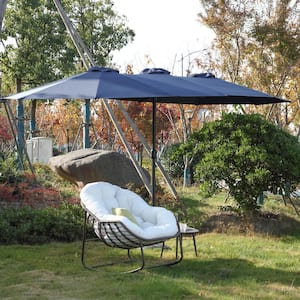 14.8 ft. Large Double Sided Outdoor Patio Market Umbrella in Navy Blue with Crank