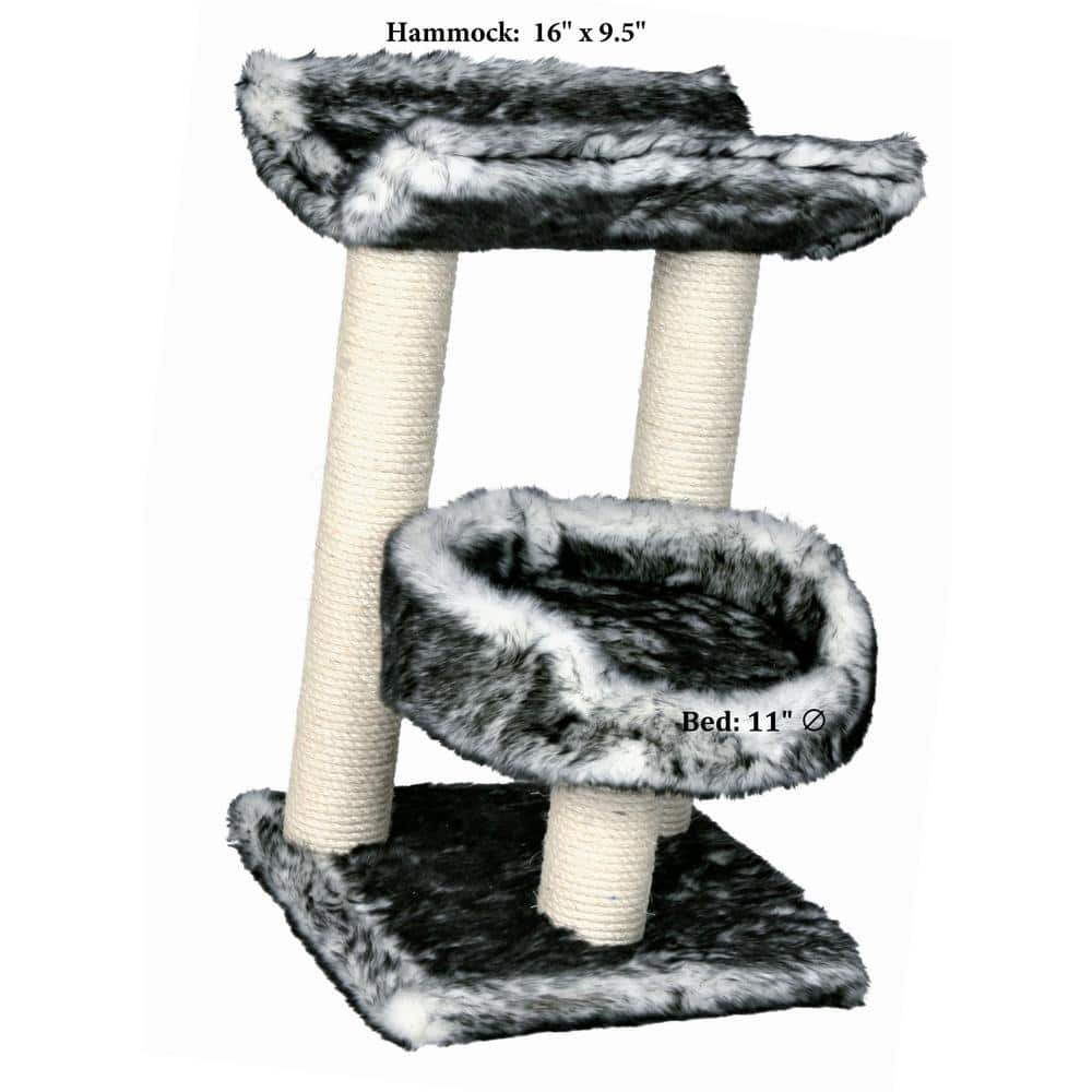 24.4" Black and White Plush Cat Tree with Sisal Posts