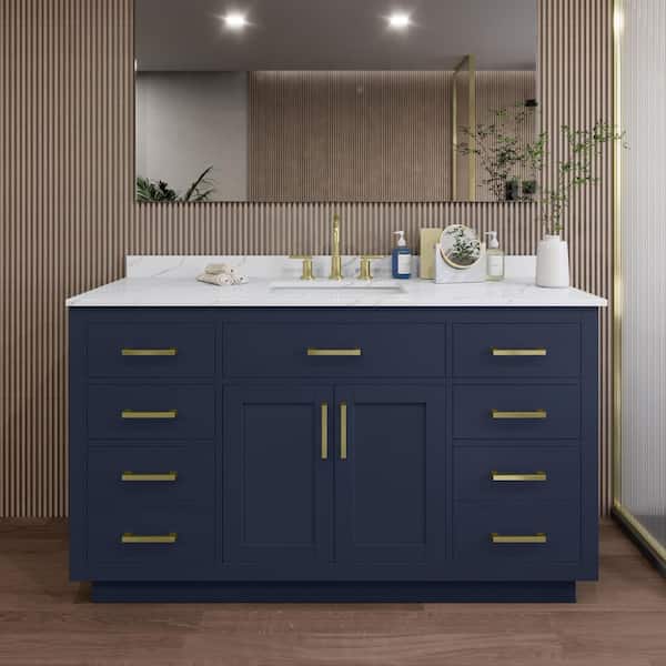 Wyndham Collection Beckett TK 60 in. W x 22 in. D x 35 in. H Single Bath Vanity in Dark Blue with Giotto Quartz Top