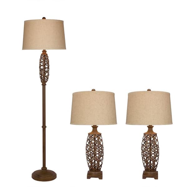 Fangio Lighting 64 in. Nature Metal Cage Lamp Set (3-Piece)