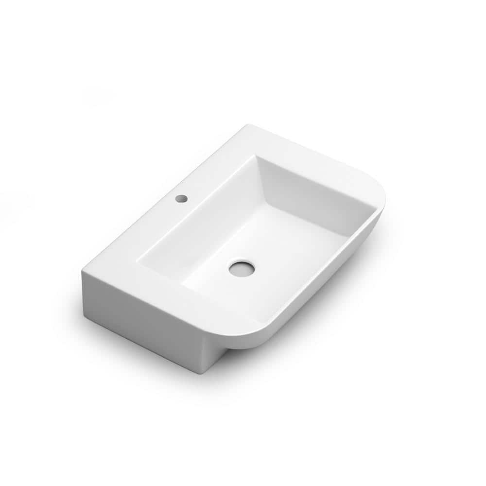 Camilia Island Matte Blue Single Wall-Mount Vanity with White Ceramic Sink