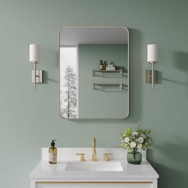 24 in. W x 32 in. H Rectangular Framed Wall Bathroom Vanity Mirror in Brushed Nickel