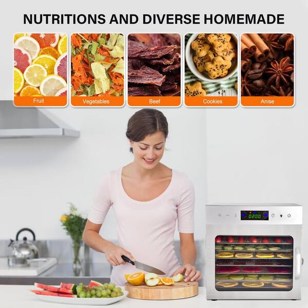  Food Dehydrator Machine - 6 Stainless Steel Trays - Adjustable  Temperature Controls - LED Touch Control Design - Dehydrators for Jerky,  Herb, Meat, Beef, Fruit, Vegetables, Freeze Dryer (Black): Home & Kitchen