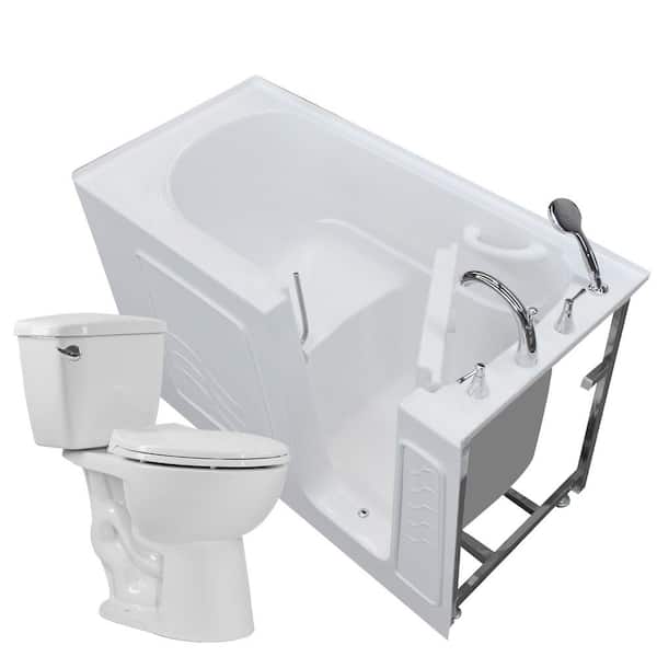 Universal Tubs 60 in. Walk-In Non-Whirlpool Bathtub in White with 1.28 GPF Single Flush Toilet