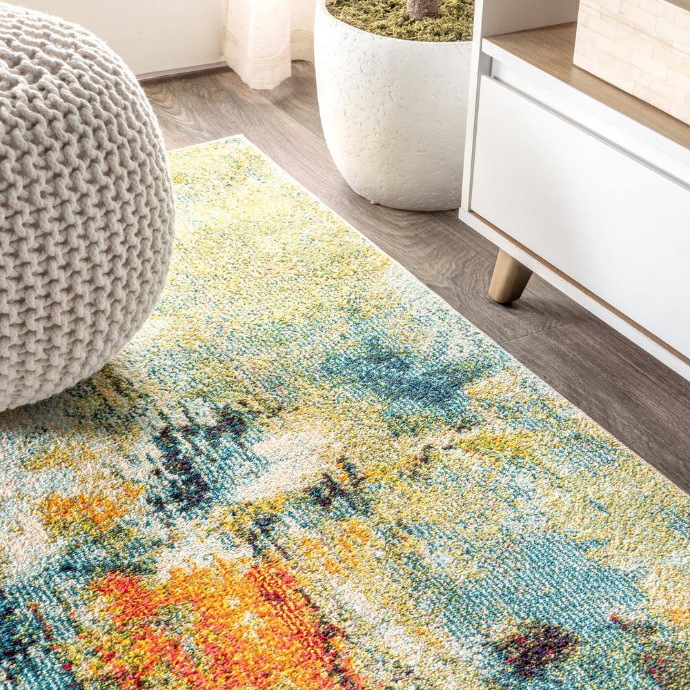 Contemporary Abstract Multicolor Synthetic 5' x 8' Area Rug