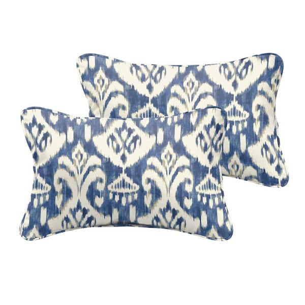 SORRA HOME Indigo/Cream Rectangular Outdoor Corded Lumbar Pillows (2-Pack)