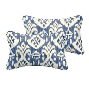 Indigo/Cream Rectangular Outdoor Corded Lumbar Pillows (2-Pack)