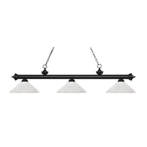 Riviera 3-Light Matte Black With Angle White Linen Shade Billiard Light With No Bulbs Included