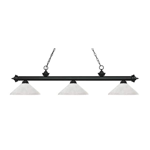 Unbranded Riviera 3-Light Matte Black With Angle White Linen Shade Billiard Light With No Bulbs Included