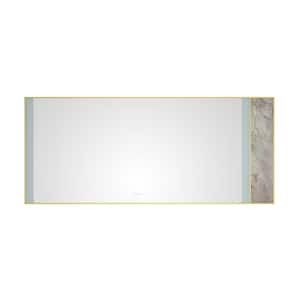 84 in. W x 36 in. H Large Rectangular Stainless Steel Framed Stone Dimmable Wall Bathroom Vanity Mirror in Gold Frame