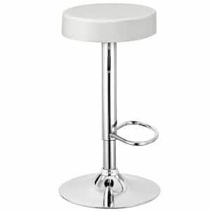 26-34 in. White Backless Steel Frame Round Adjustable Swivel Bar Stool Pub Chair with PU Leather Seat