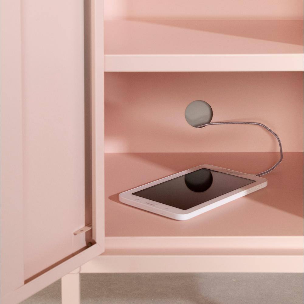 Pale Pink Metal Rectangular End Table with Storage