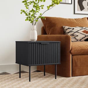 Lysander 15 in. Black Square Wood Fluted Side Table