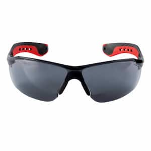 Black/Red Flat Temple Frame with Grey Tinted Lenses Safety Glasses