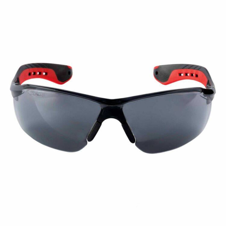 3M Black/Red Flat Temple Frame with Grey Tinted Lenses Safety Glasses