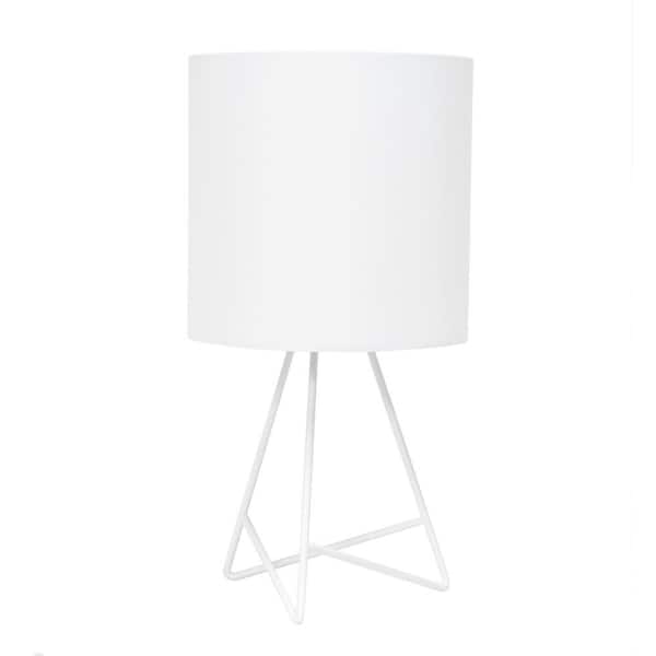 Simple Designs 13.5 in. White Down to the Wire White Table Lamp with Fabric Shade