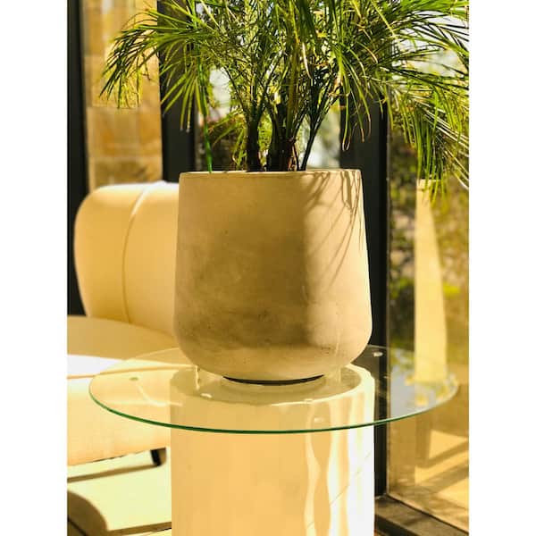 Large 17.3 in. Tall Natural Lightweight Concrete Footed Tulip Outdoor Round Planter